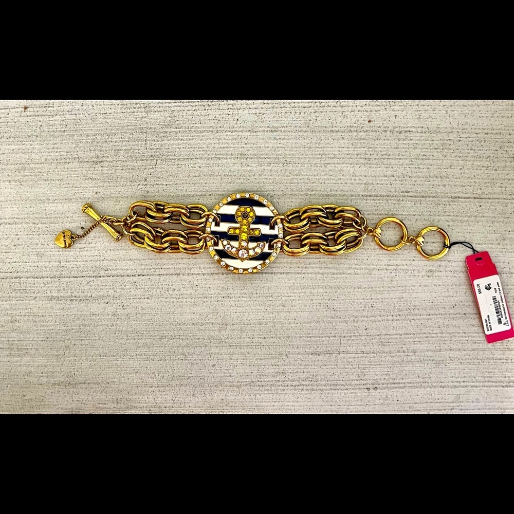 Rare Vintage Betsy Johnson Nautical Anchor Bracelet with Rhinestones NWT